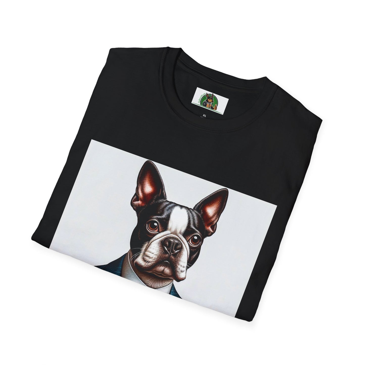 Boston Terrier Dog In Blue Suit TShirt T-Shirt Printify