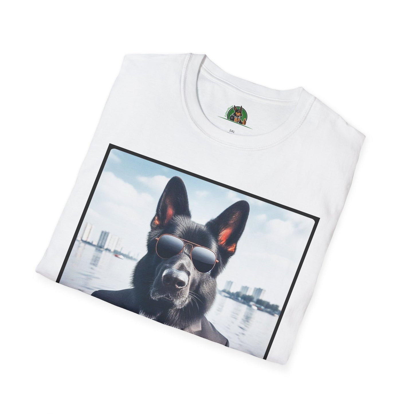 German Shepherd men in black shirt T-Shirt Printify
