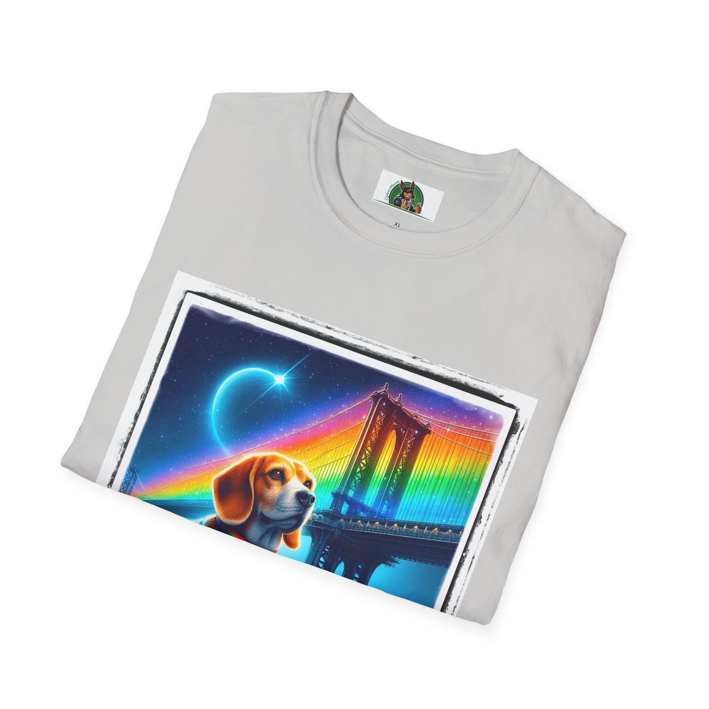 Beagle Sitting Under Rainbow Bridge T-Shirt Printify