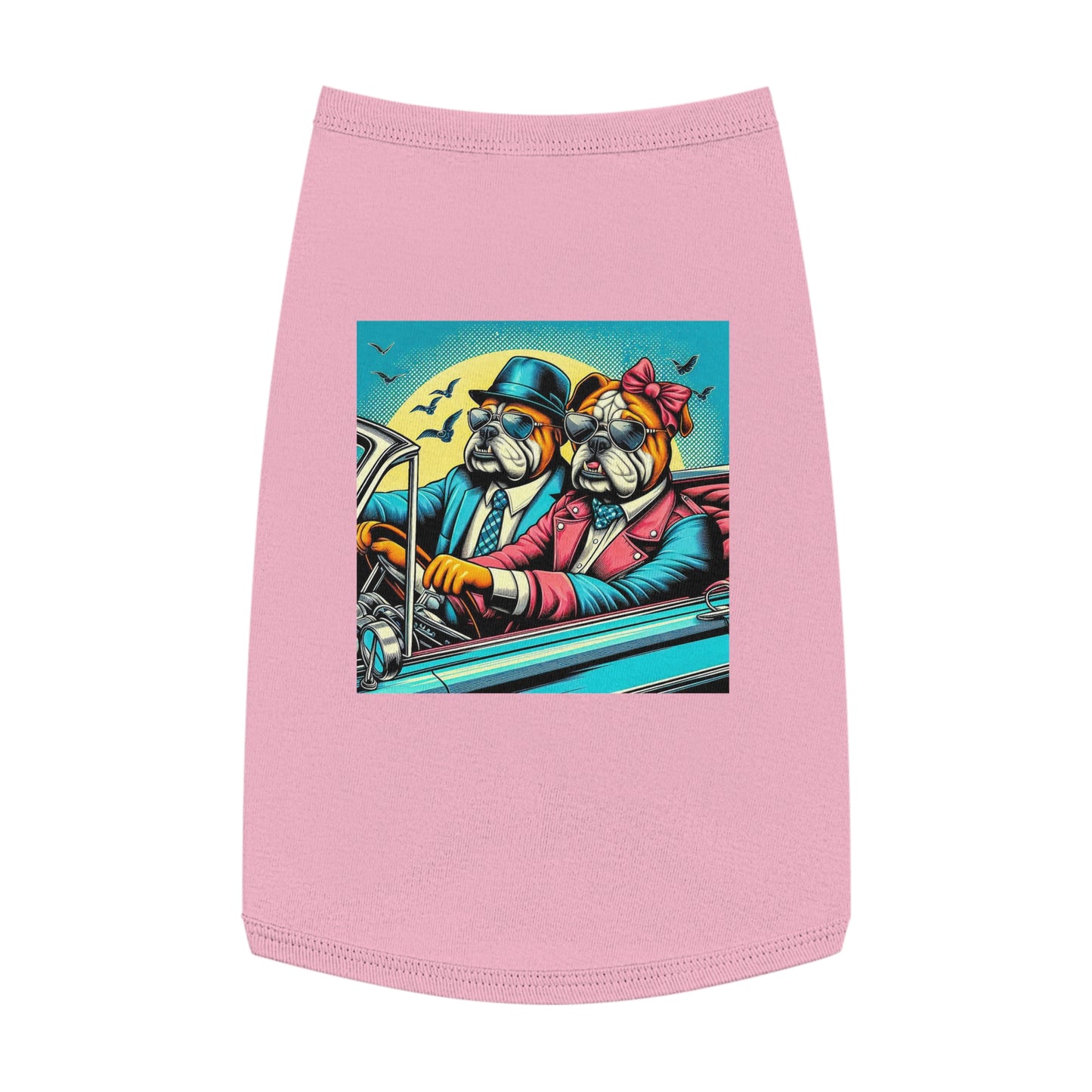 Wacky Pet Tank Top Bulldog sunset driving t shirt Pets Printify L Pink