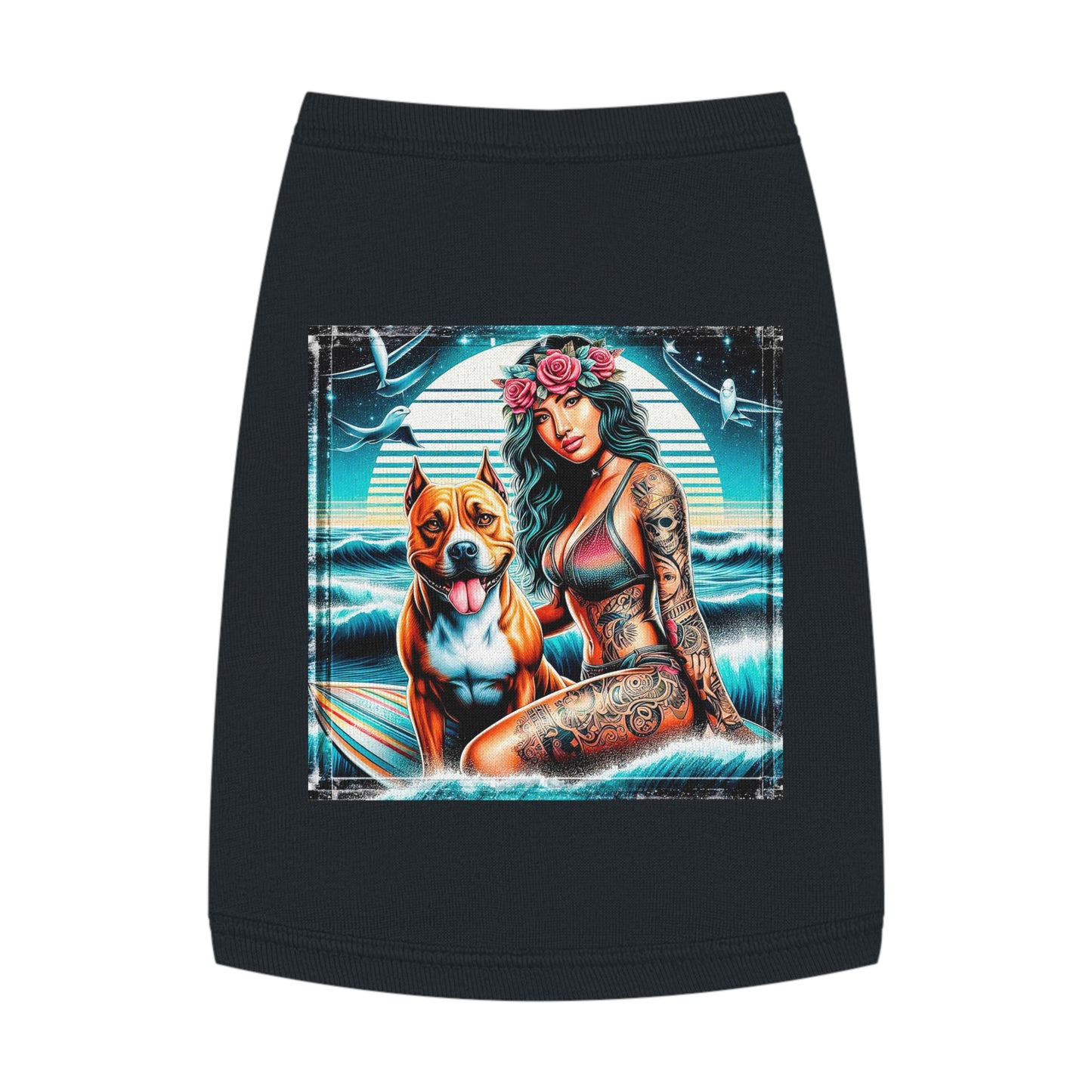 Pet Tank Top Pit Bull Hawaiian women Pets Printify M Black