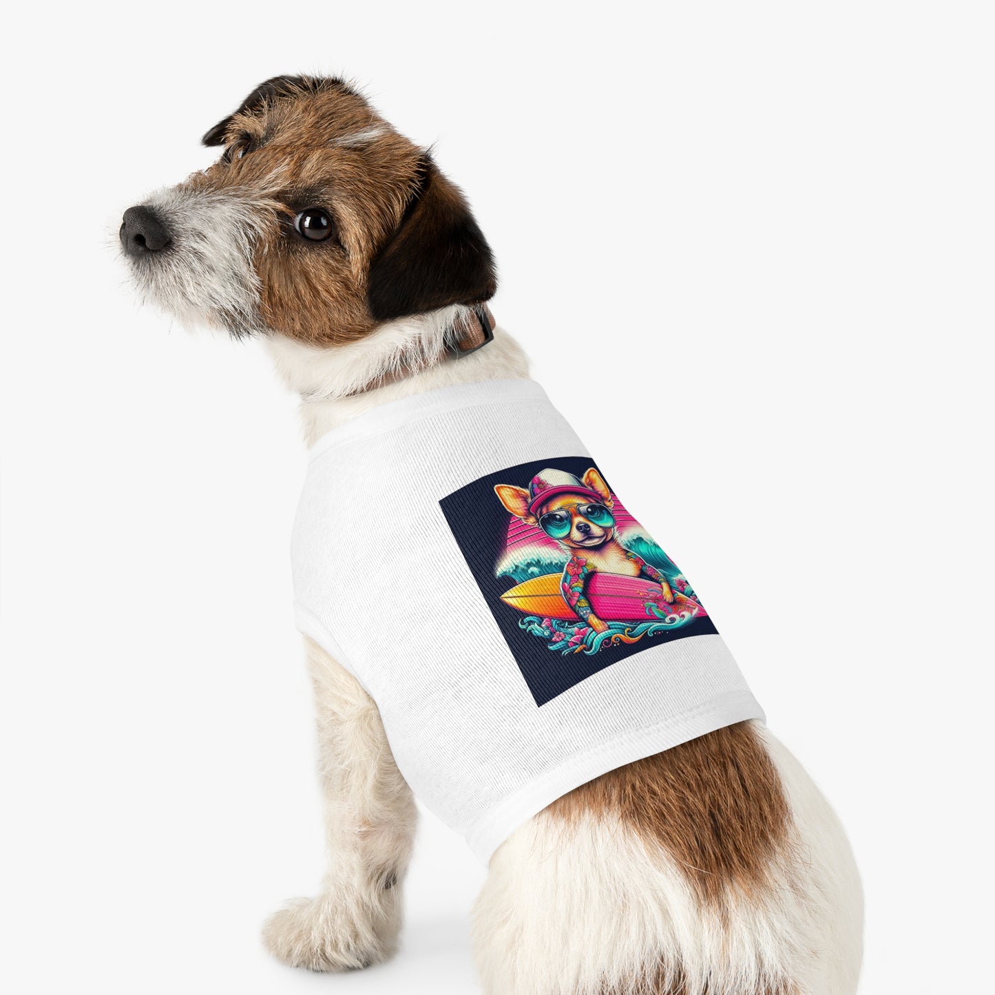 Pet Tank Top Chihuahua pink surfboard t shirt Pets Printify