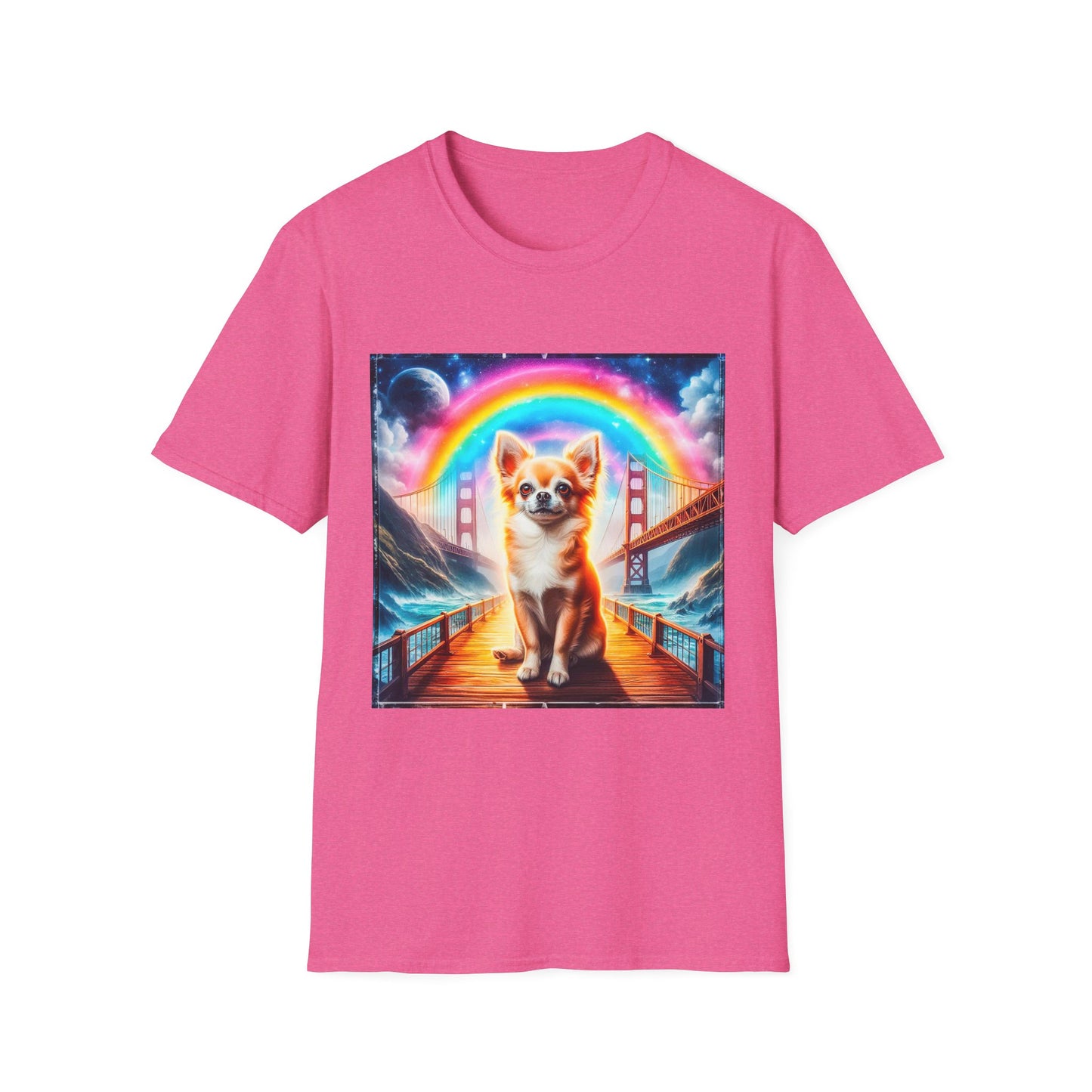 Chihuahua rainbow bridge t shirt T-Shirt Printify S Heather Heliconia