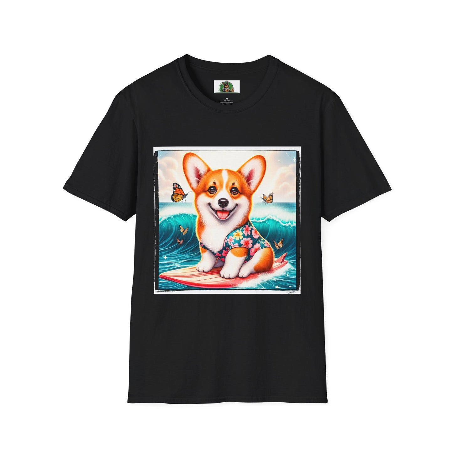 Pembroke Welsh Corgi tiny surfer T-Shirt Printify XS Black