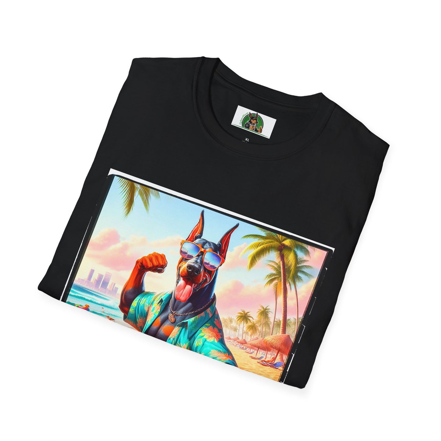 Doberman beach hunk t shirt T-Shirt Printify