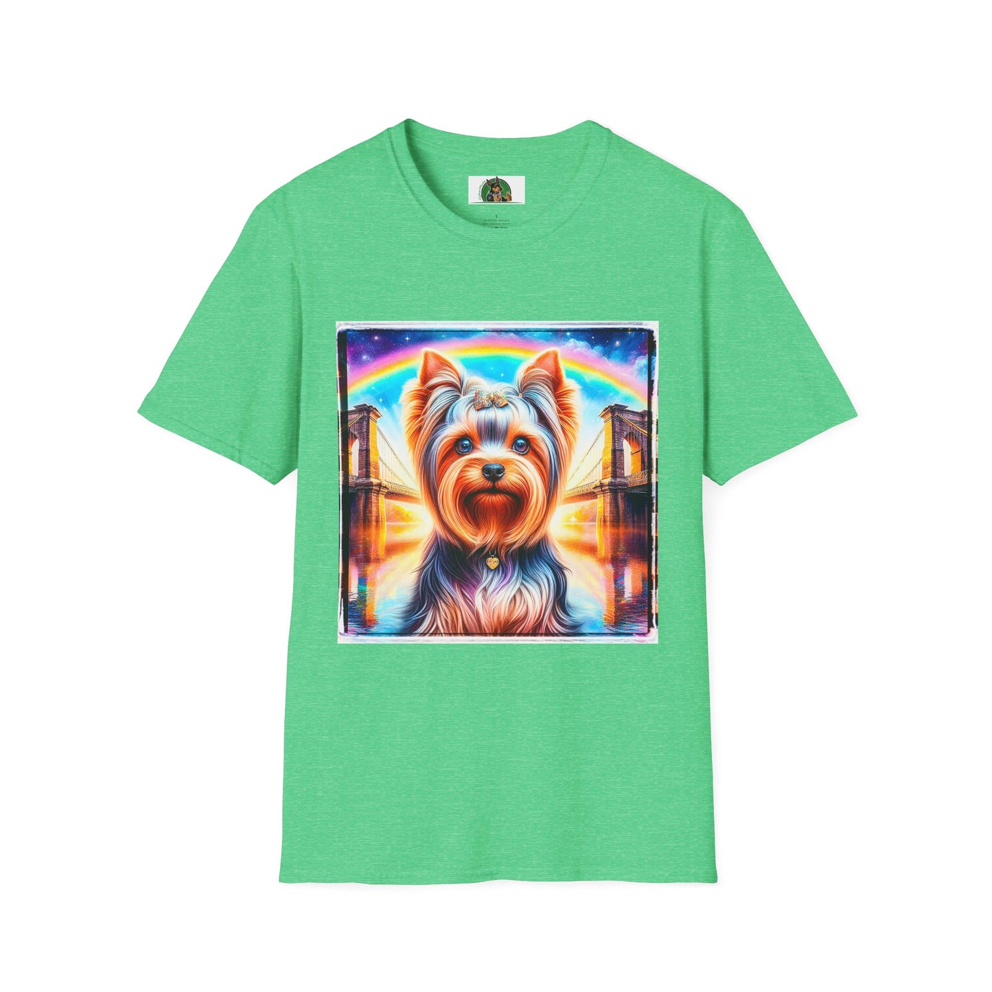 Yorkie rainbow bridge shirt T-Shirt Printify S Heather Irish Green