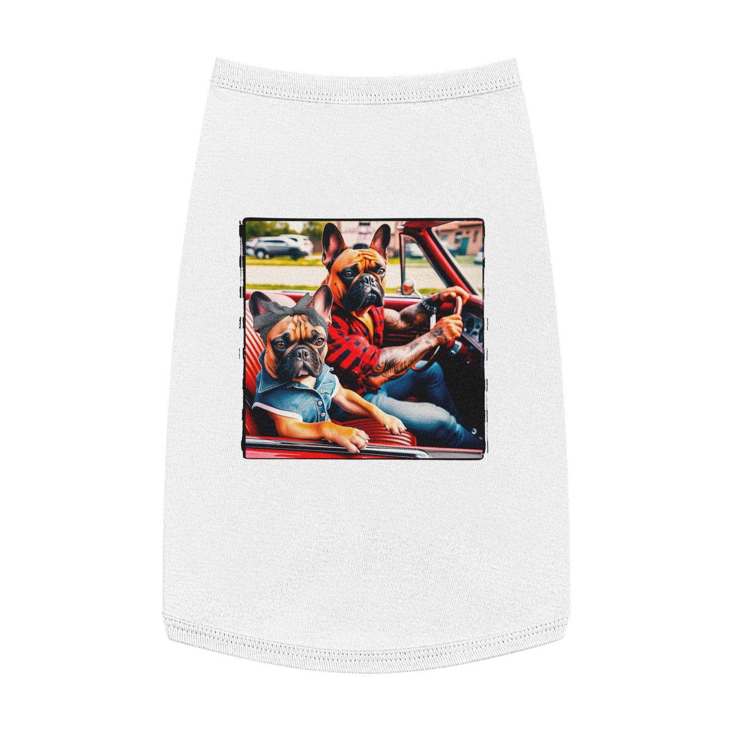 Pet Tank Top French Bulldog family driving t shirt Pets Printify L White