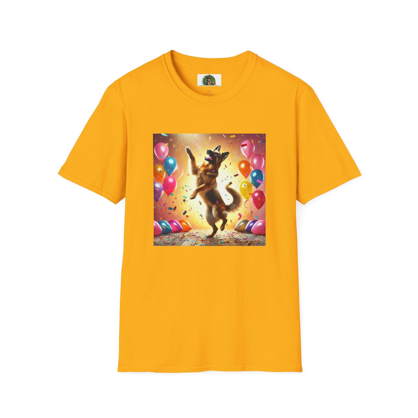 German Shepherd T-Shirt - Dancing Dog Design T-Shirt Printify S Gold