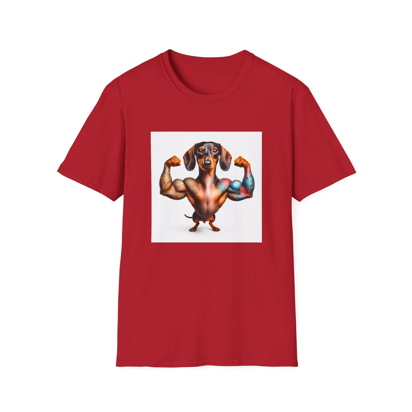 Dachshund muscles man t shirt T-Shirt Printify S Cherry Red