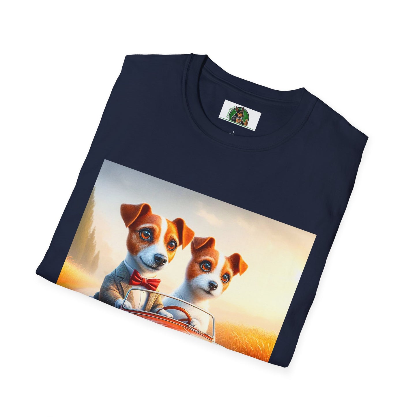 Wacky Jack Russell Puppy Couple Riding In Car T-Shirt Printify