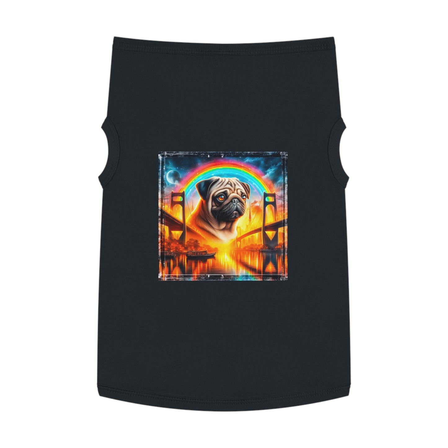 Pet Tank Top Pug bridge and rainbow Pets Printify XL Black