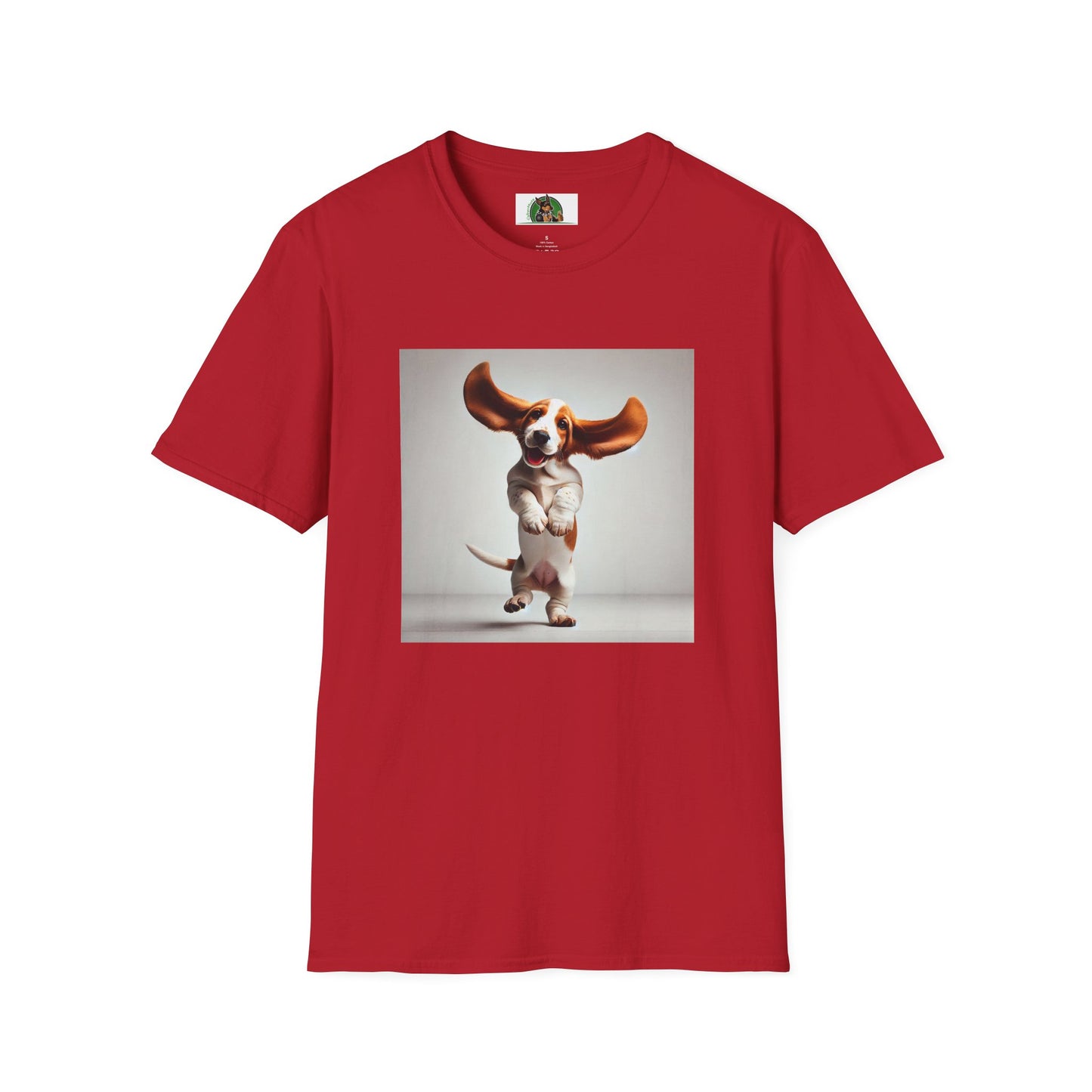 Bassett Hound T-Shirt - Dancing Dog Design T-Shirt Printify S Cherry Red