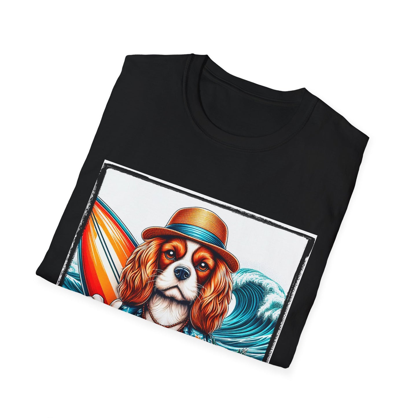 Cavalier King Charles Spaniel Hang Ten Surfer Dog TShirt T-Shirt Printify