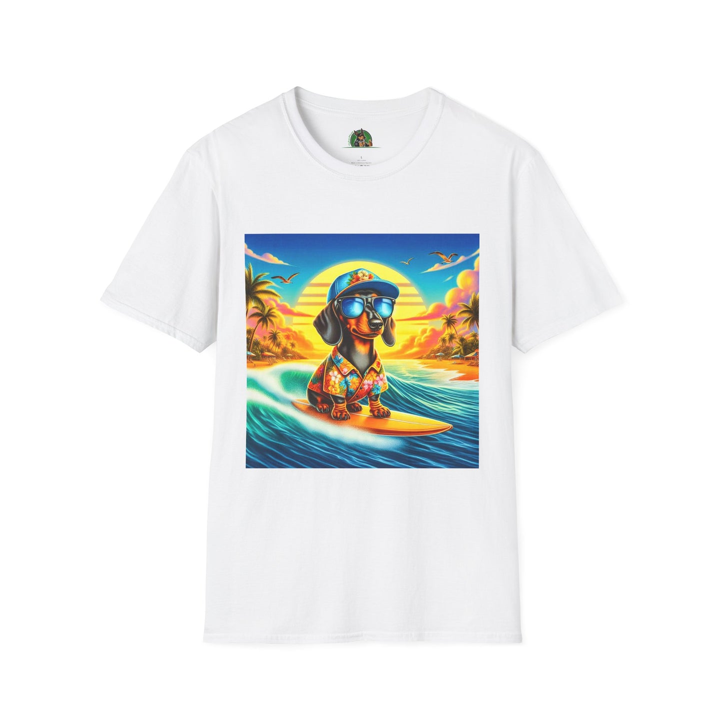 Dachshund crashing waves t shirt T-Shirt Printify White S