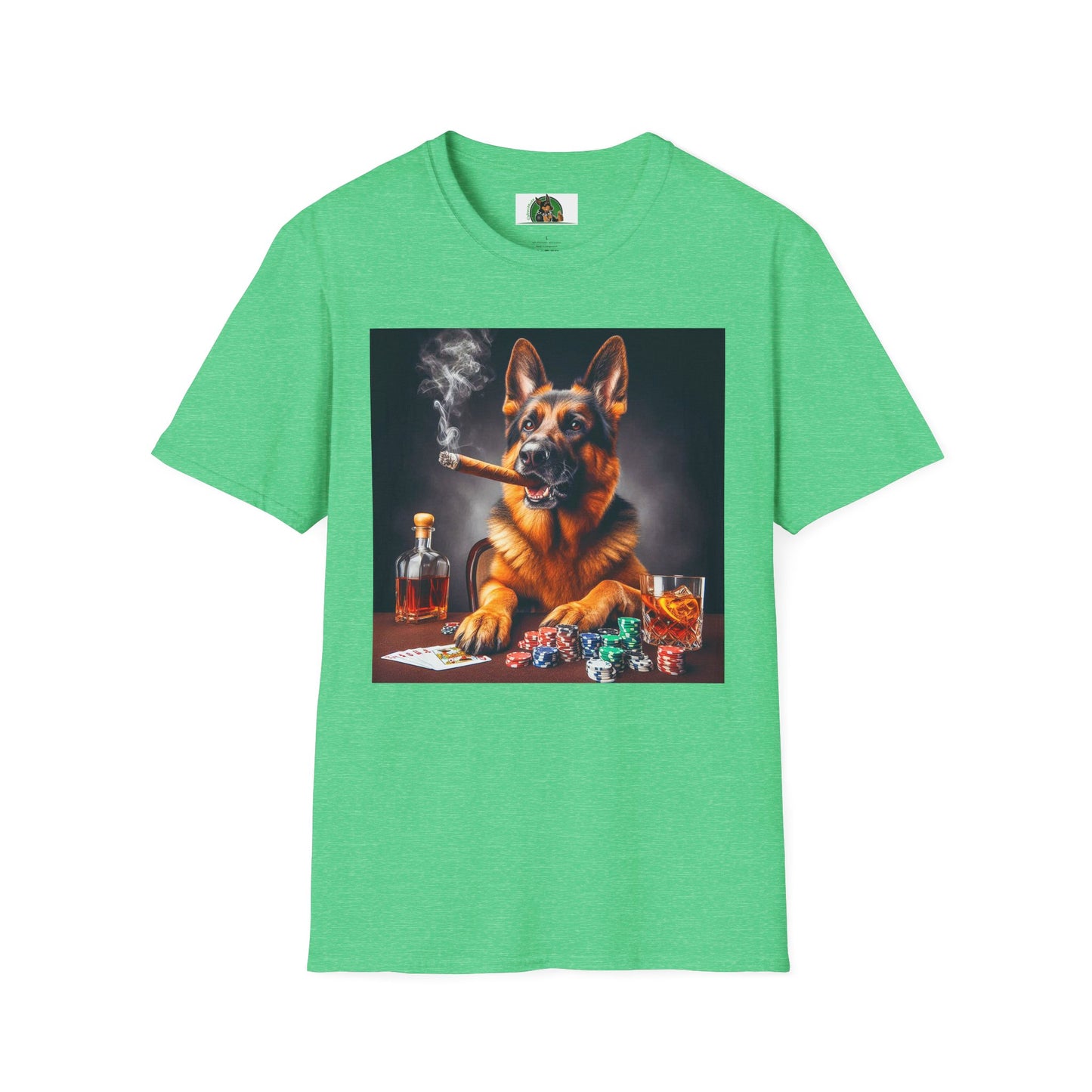 German Shepherd smoking shirt T-Shirt Printify S Heather Irish Green