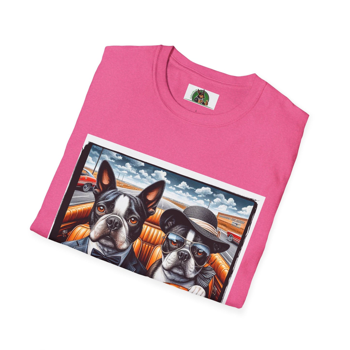 Wacky Boston Terrier Dog Couple Sunday Drive T-Shirt Printify