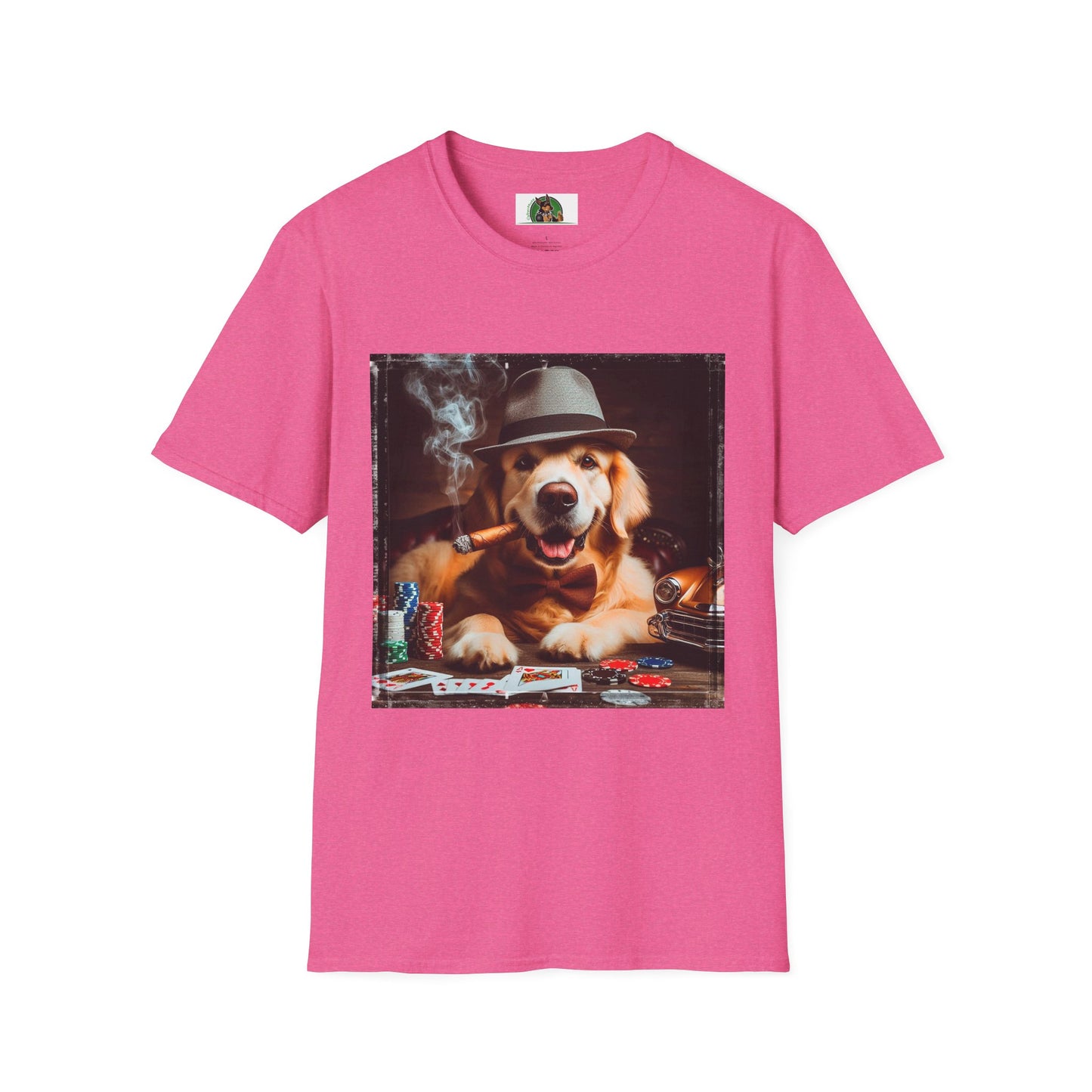 Golden Retriever cigars and smoking shirt T-Shirt Printify S Heather Heliconia