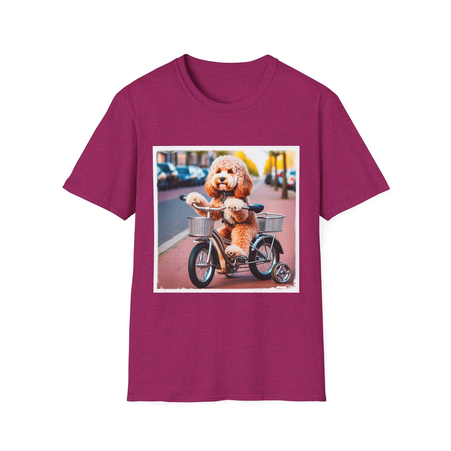CockerPoo bike stroll t shirt T-Shirt Printify S Antique Heliconia
