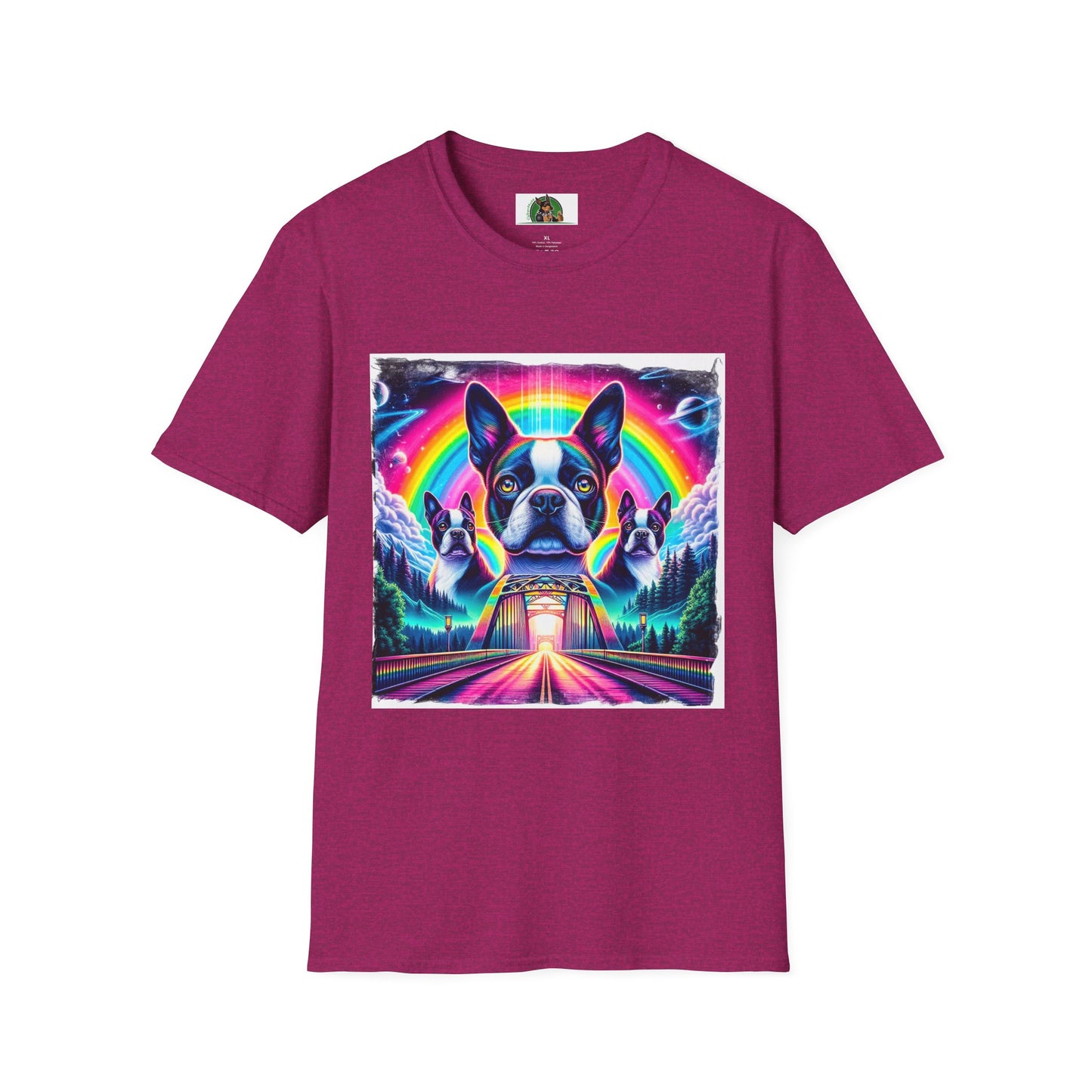 Boston Terriers Rainbow Bridge T-Shirt T-Shirt Printify S Antique Heliconia