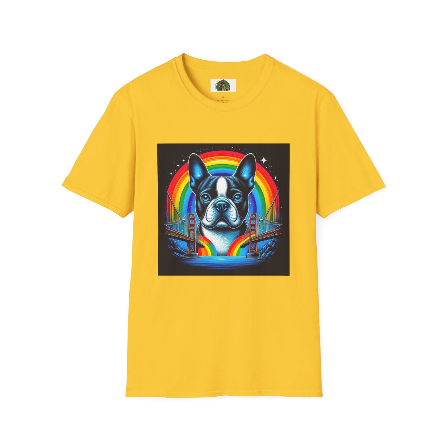 Boston Terrier Dog Overlooking Rainbow Bridge T-Shirt Printify S Daisy