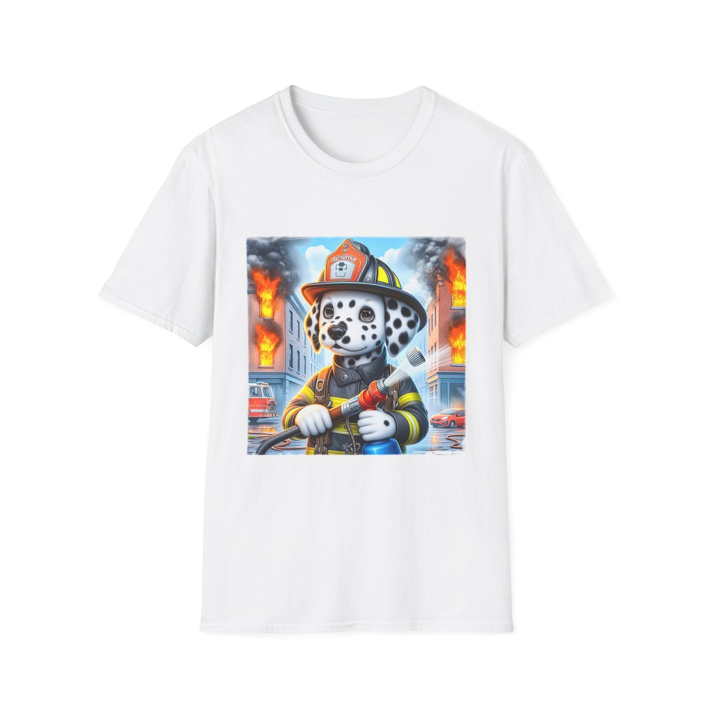 Dalmatian baby fireman t shirt T-Shirt Printify XS White