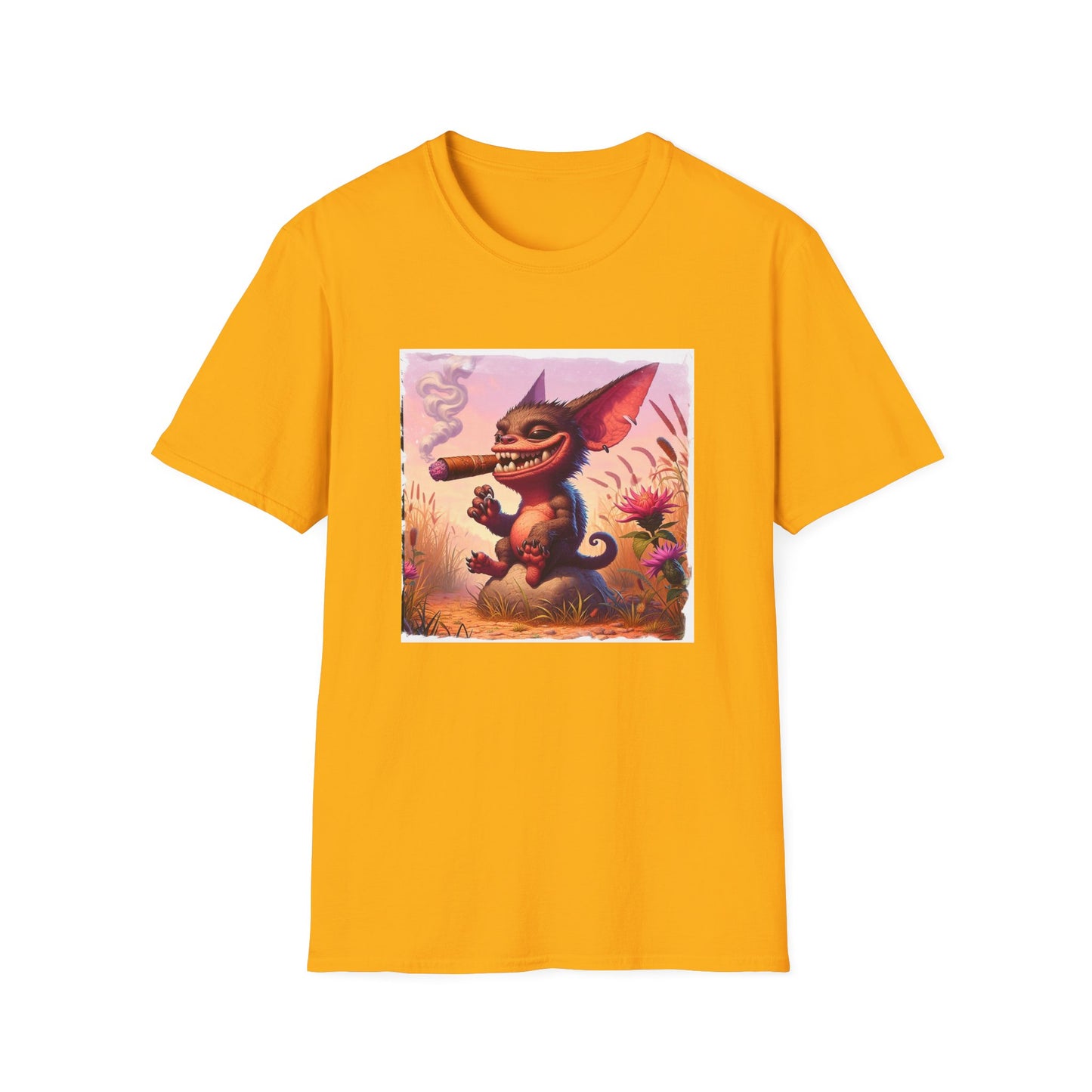 Chupacabra happily smoking t shirt T-Shirt Printify S Gold