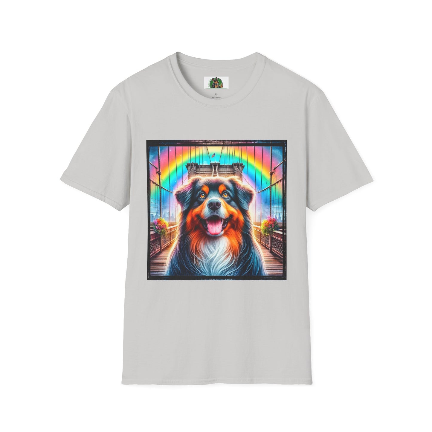 Australian Shepherd Bright Rainbow Bridge T-Shirt Printify S Ice Grey