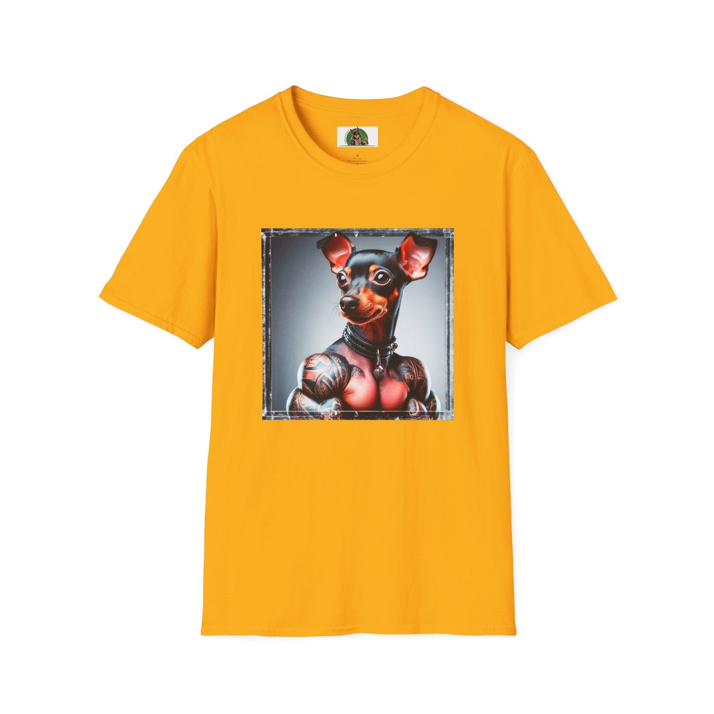 Min Pin T-Shirt muscular arms T-Shirt Printify S Gold