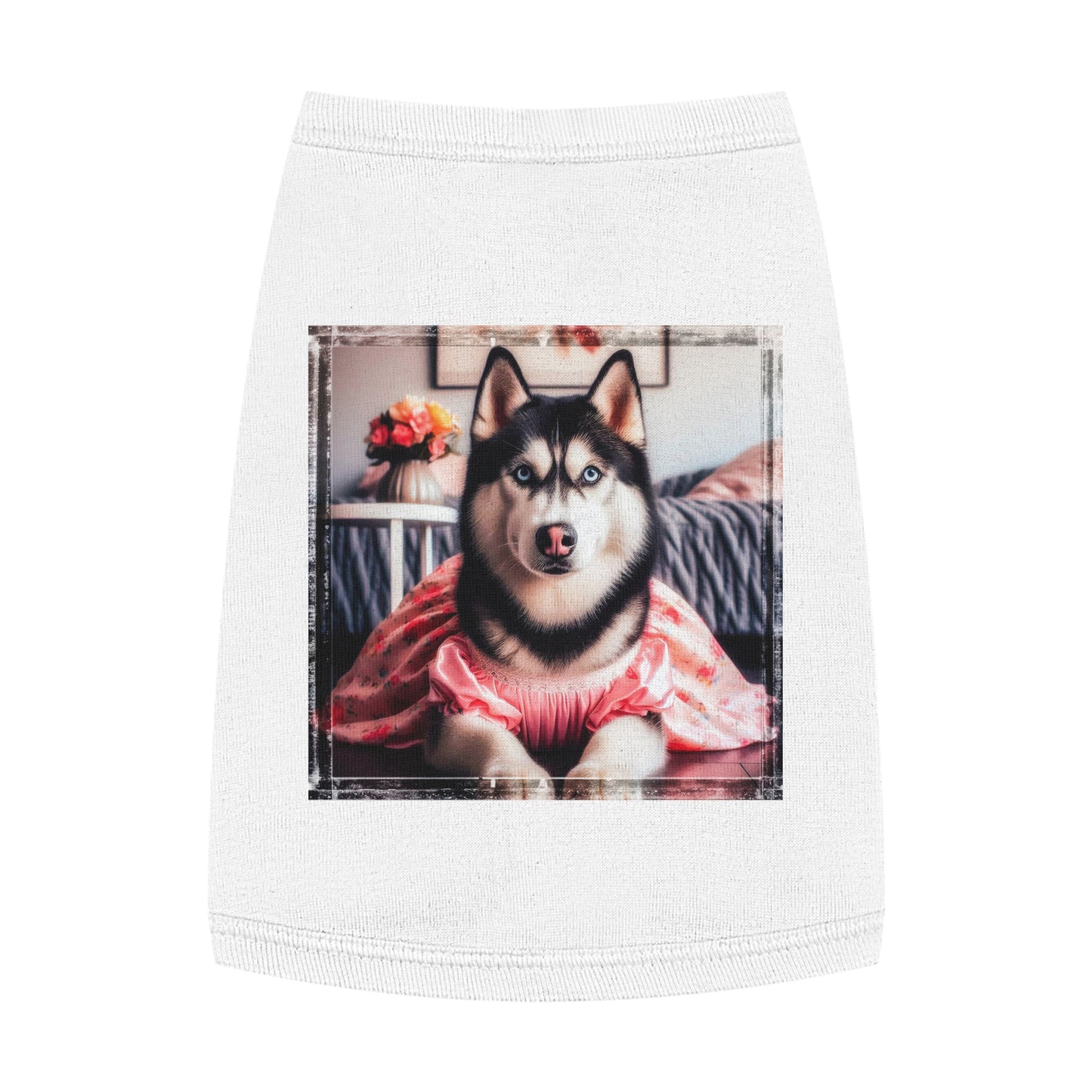 Pet Tank Top Husky pretty pink dress Pets Printify M White