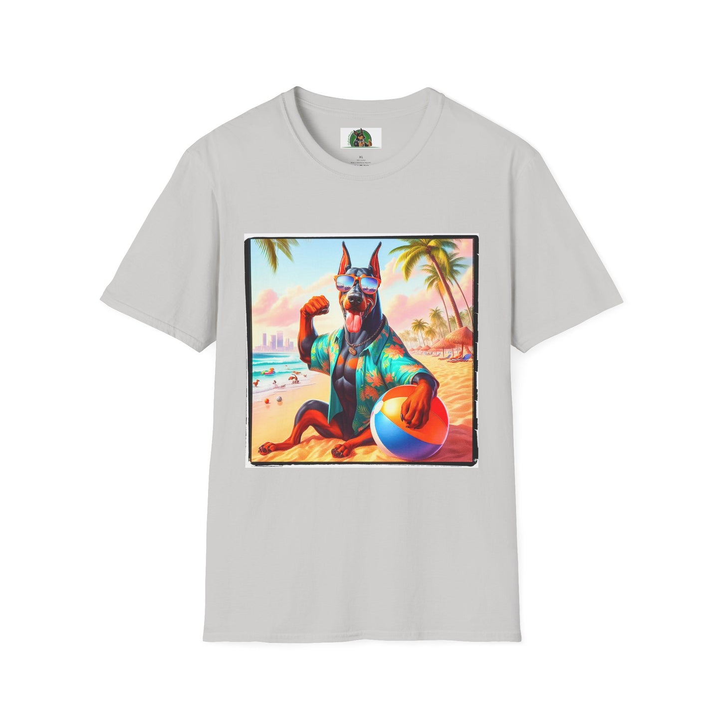 Doberman beach hunk t shirt T-Shirt Printify S Ice Grey