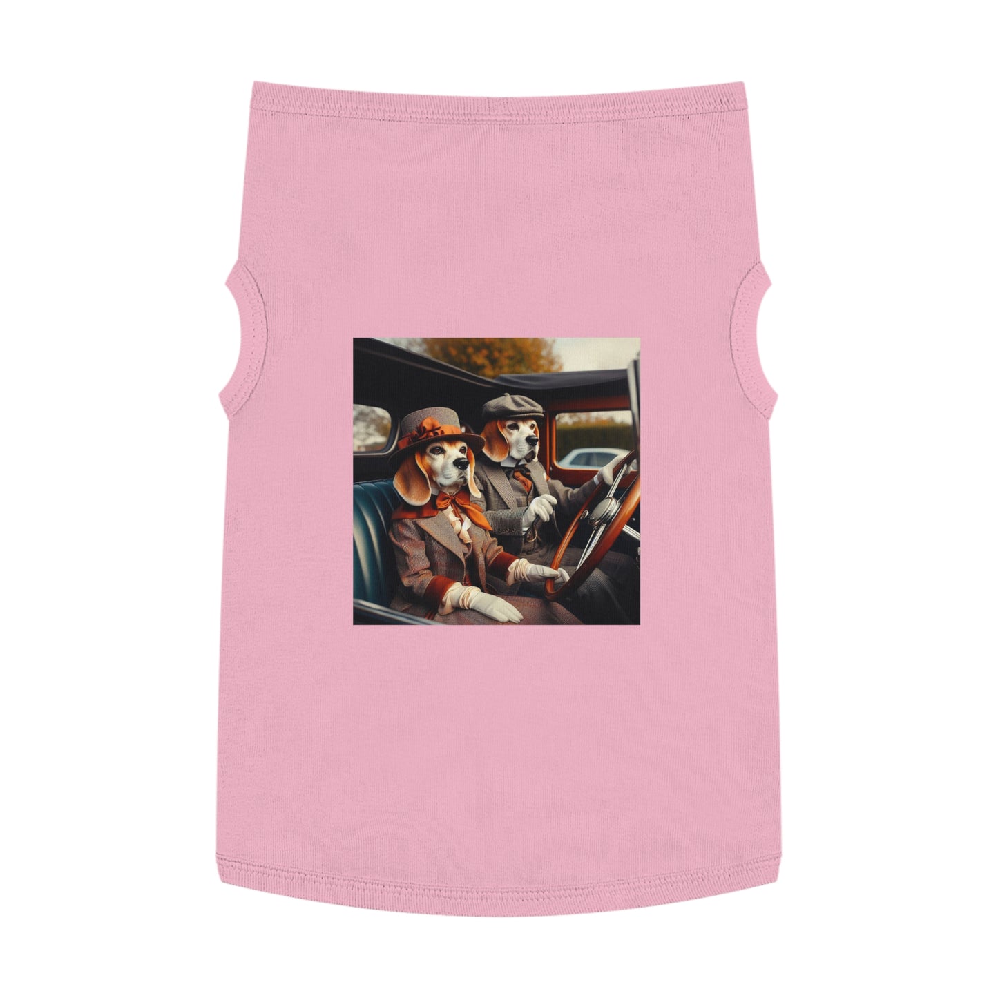 Pet Tank Top Wacky Beagle Dogs In Old Time Car Pets Printify XL Pink