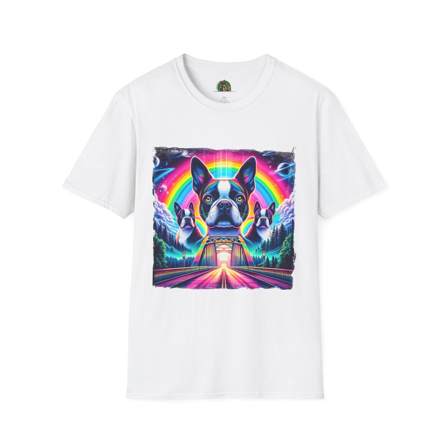 Boston Terriers Rainbow Bridge T-Shirt T-Shirt Printify XS White