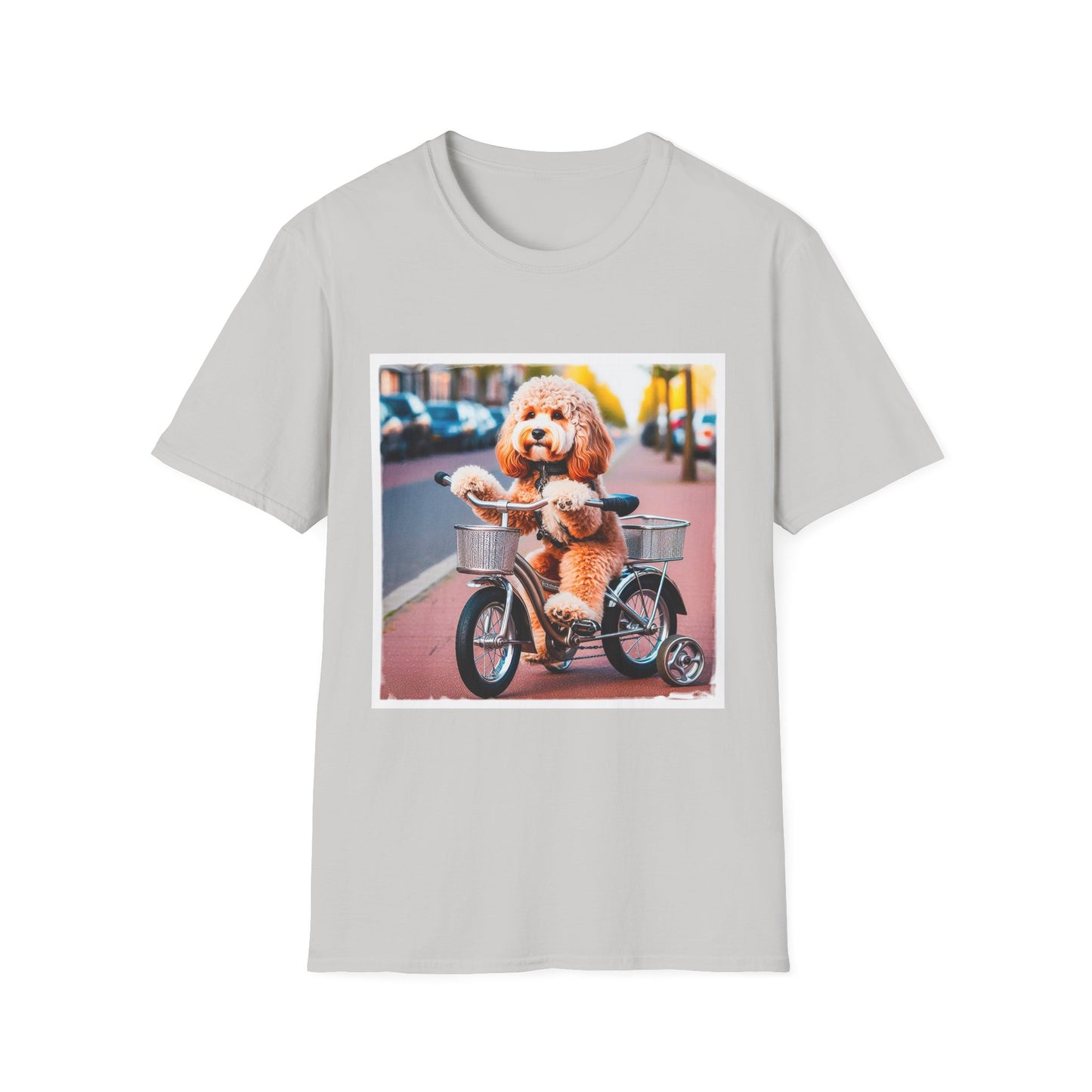 CockerPoo bike stroll t shirt T-Shirt Printify S Ice Grey