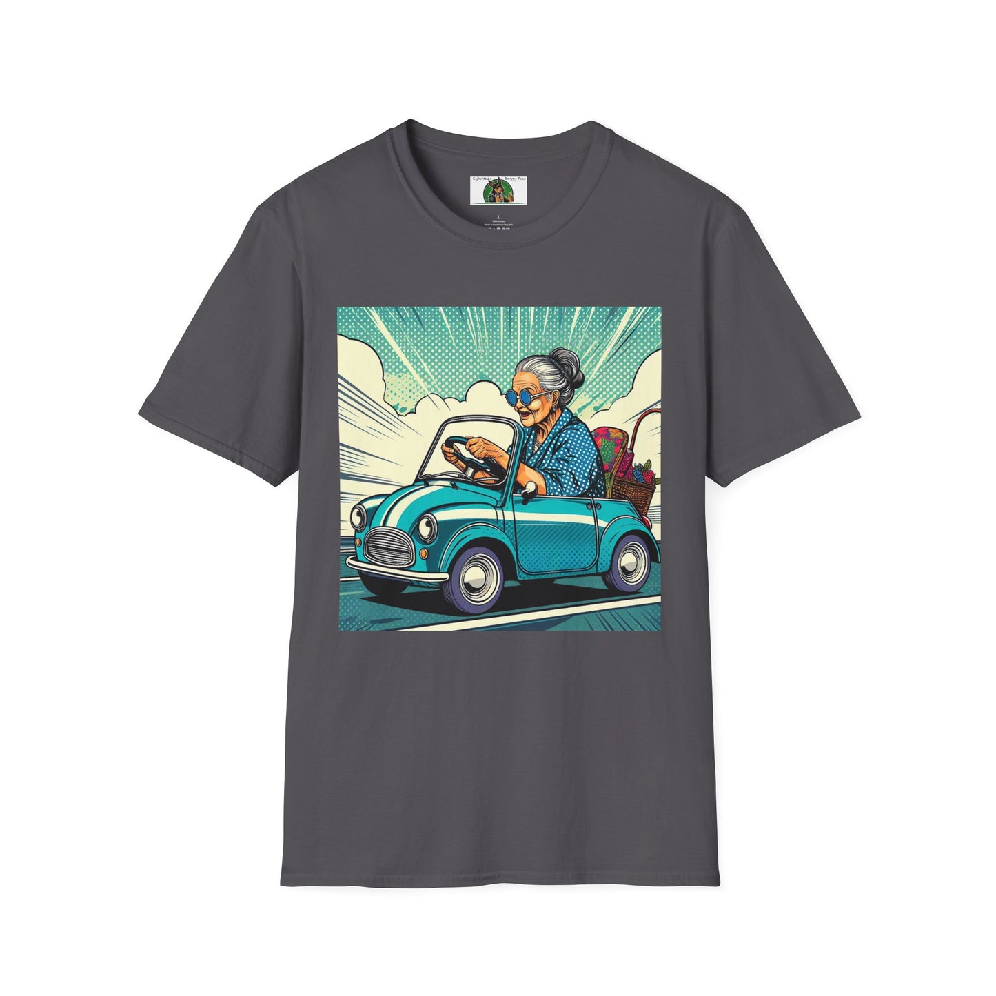 Old Lady in a Wacky Little Car T-Shirt Printify Charcoal S