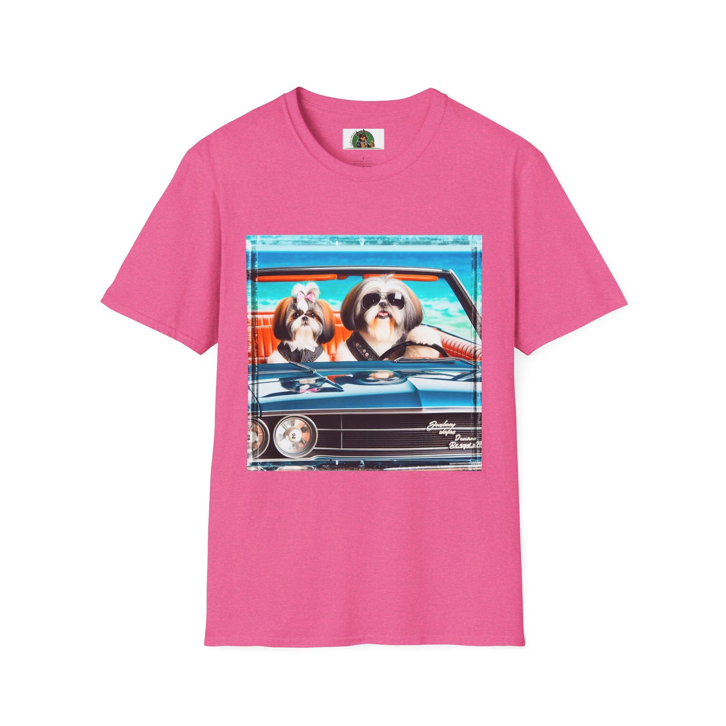 Wacky Shih Tzu couple driving T-Shirt Printify S Heather Heliconia