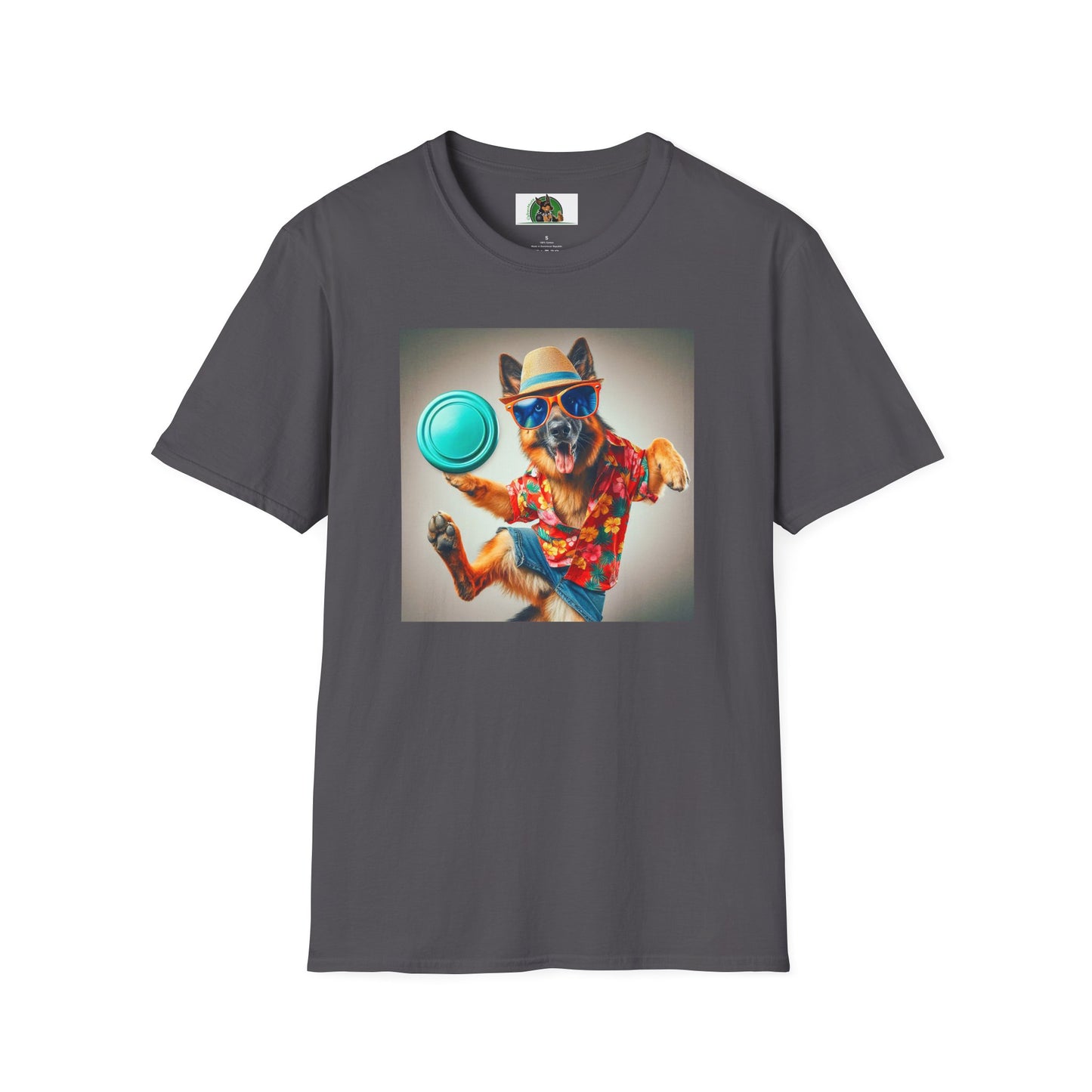 German Shepherd frisbee flying shirt T-Shirt Printify Charcoal S