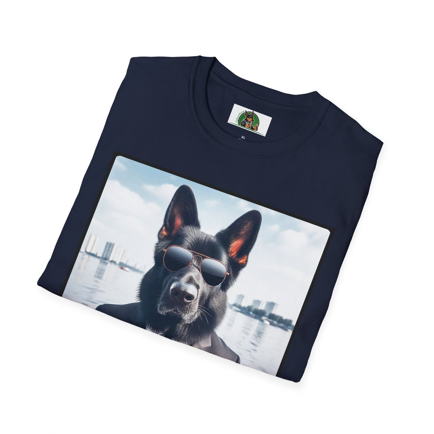 German Shepherd men in black shirt T-Shirt Printify