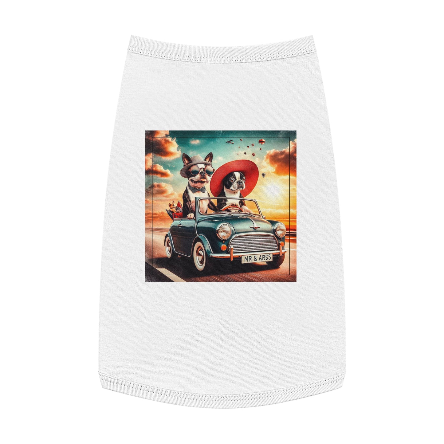 Wacky Boston Terrier Dog Driving in Car Tank Top For Pet Pets Printify L White