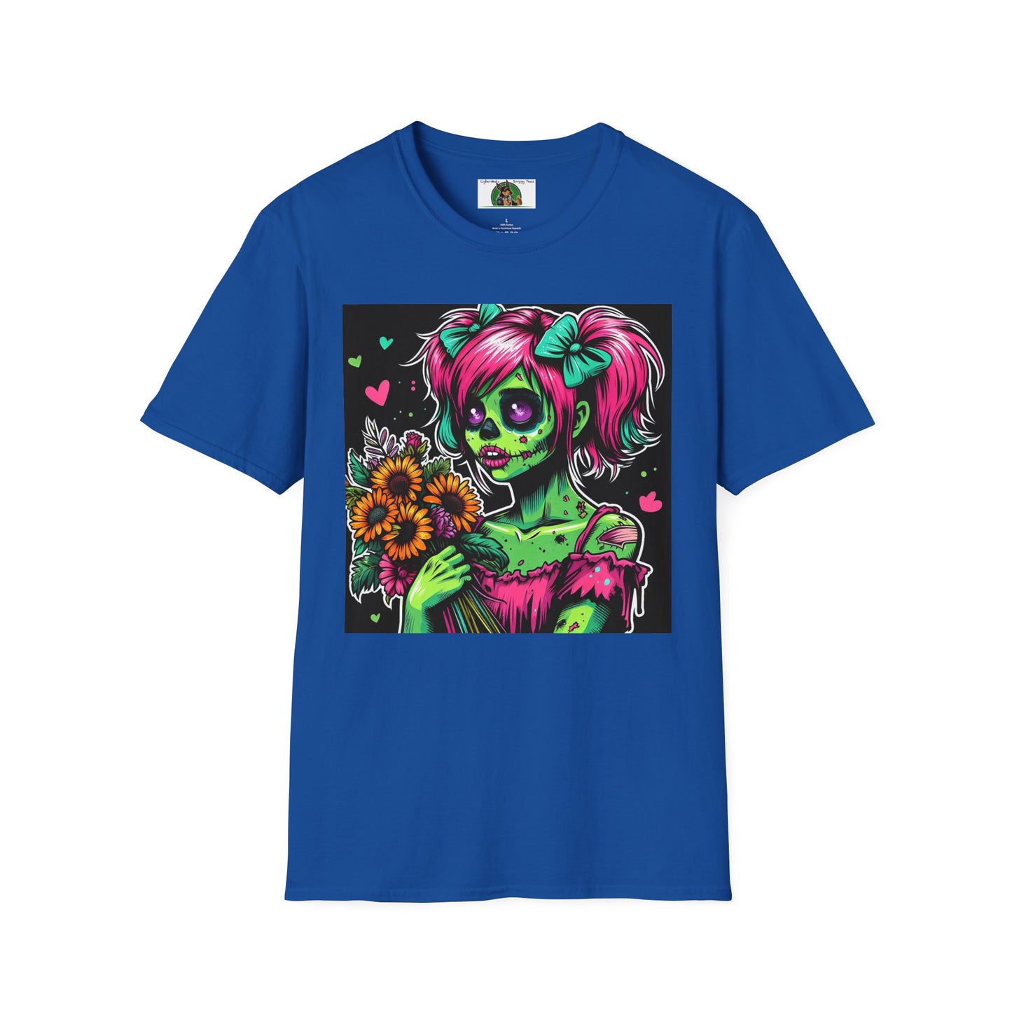 Zombie Pinup Girl with Flowers T-Shirt Printify Royal S