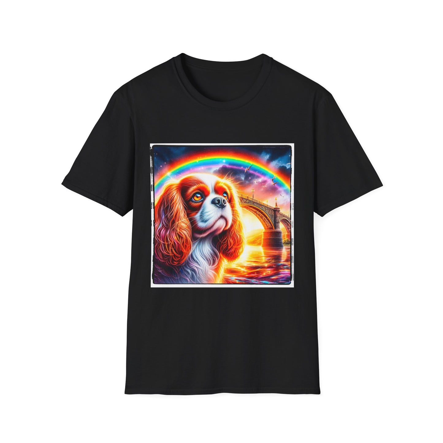 Cavalier King Charles Spaniel Rainbow Bridge TShirt T-Shirt Printify XS Black