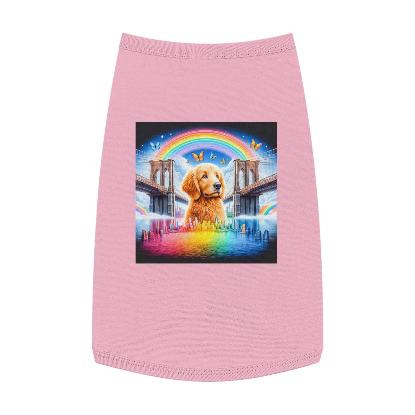 Pet Tank Golden Doodle rainbow bridge Pets Printify L Pink