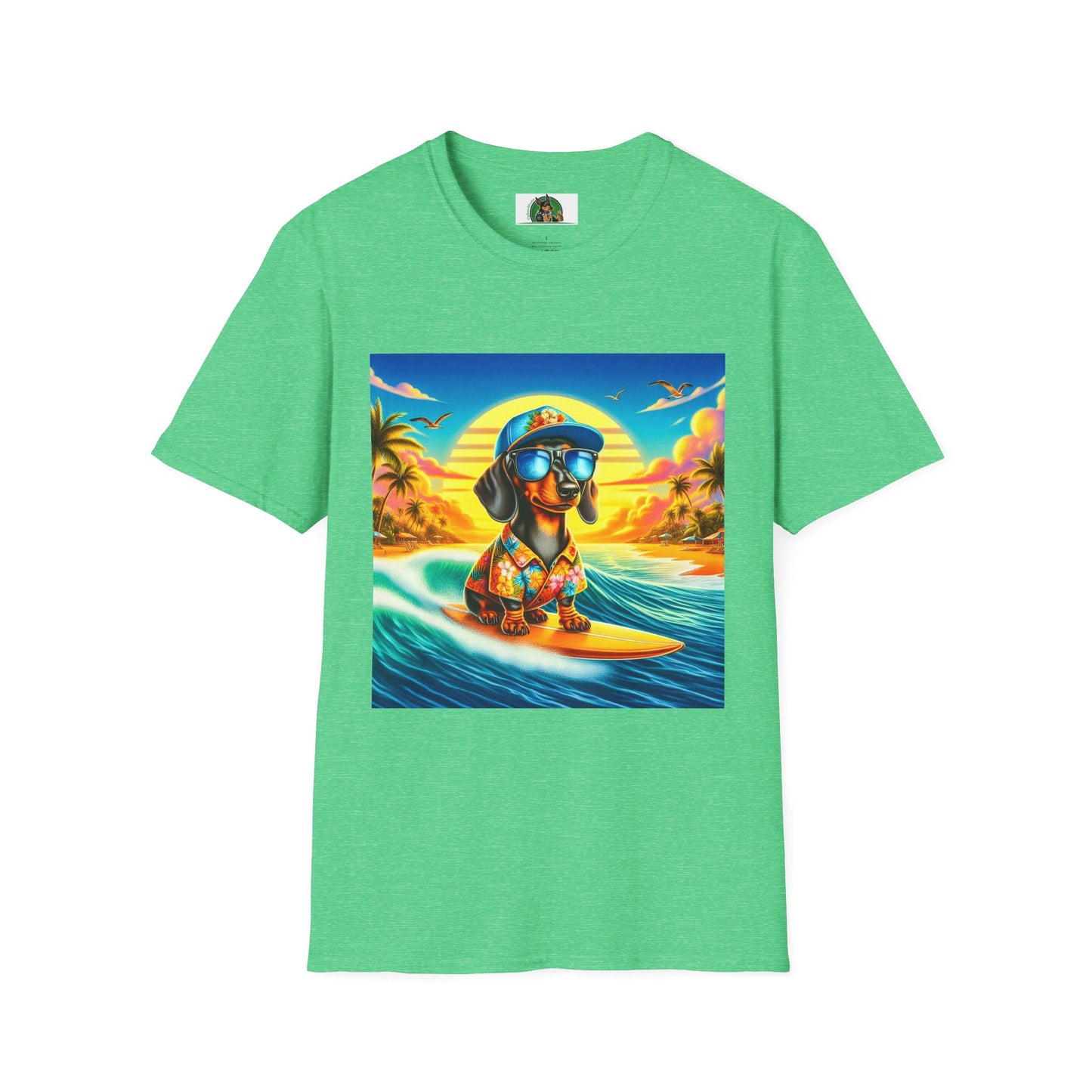 Dachshund crashing waves t shirt T-Shirt Printify Heather Irish Green S