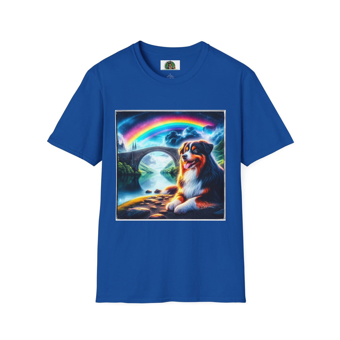 Australian Shepherd Rainbow Bridge And Lake T-Shirt Printify XS Royal