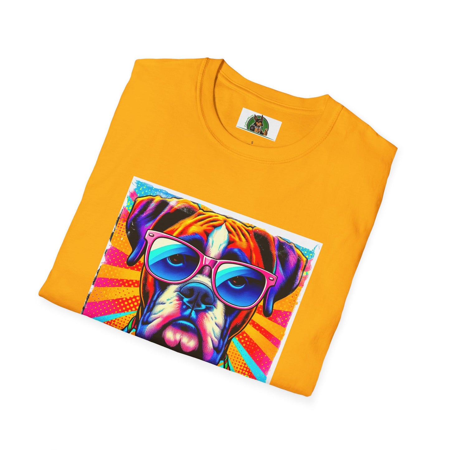 Boxer Pop Art Dog Wearing Glasses T-Shirt T-Shirt Printify