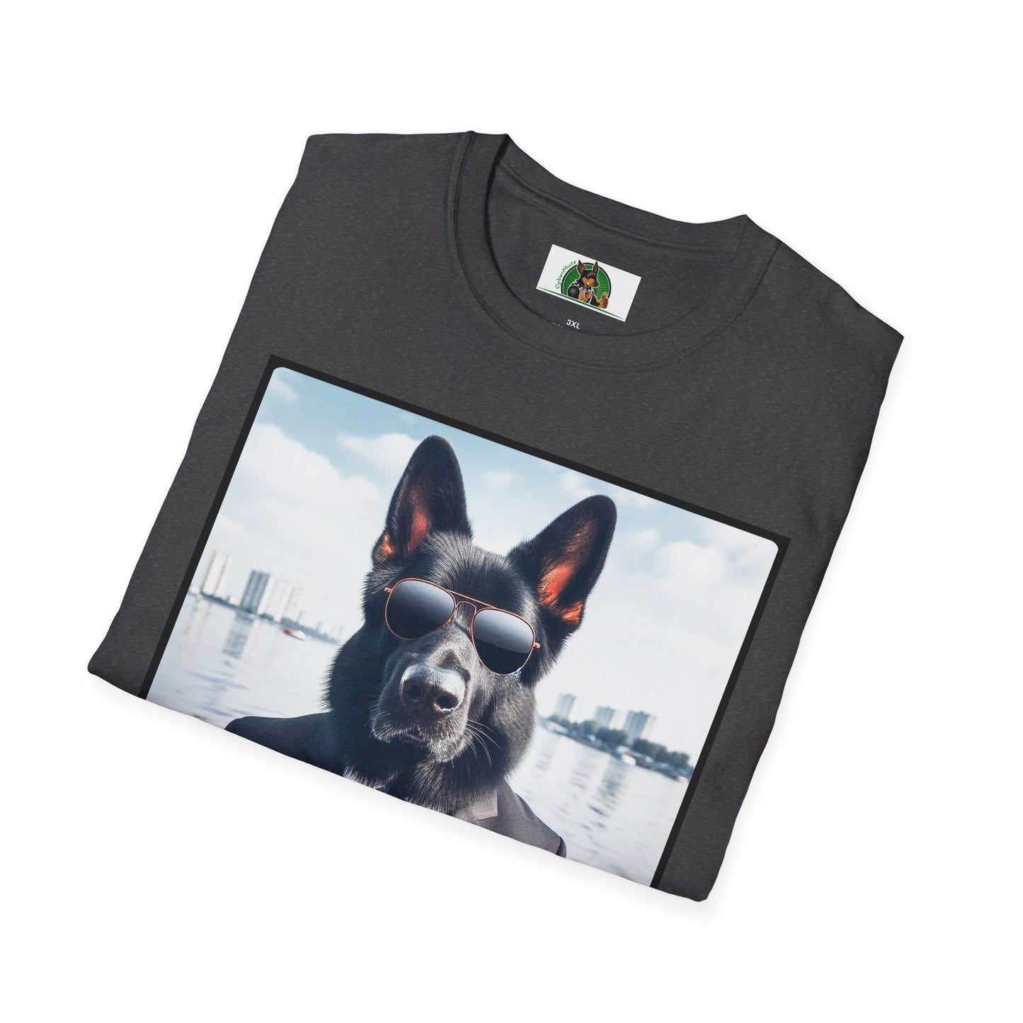 German Shepherd men in black shirt T-Shirt Printify