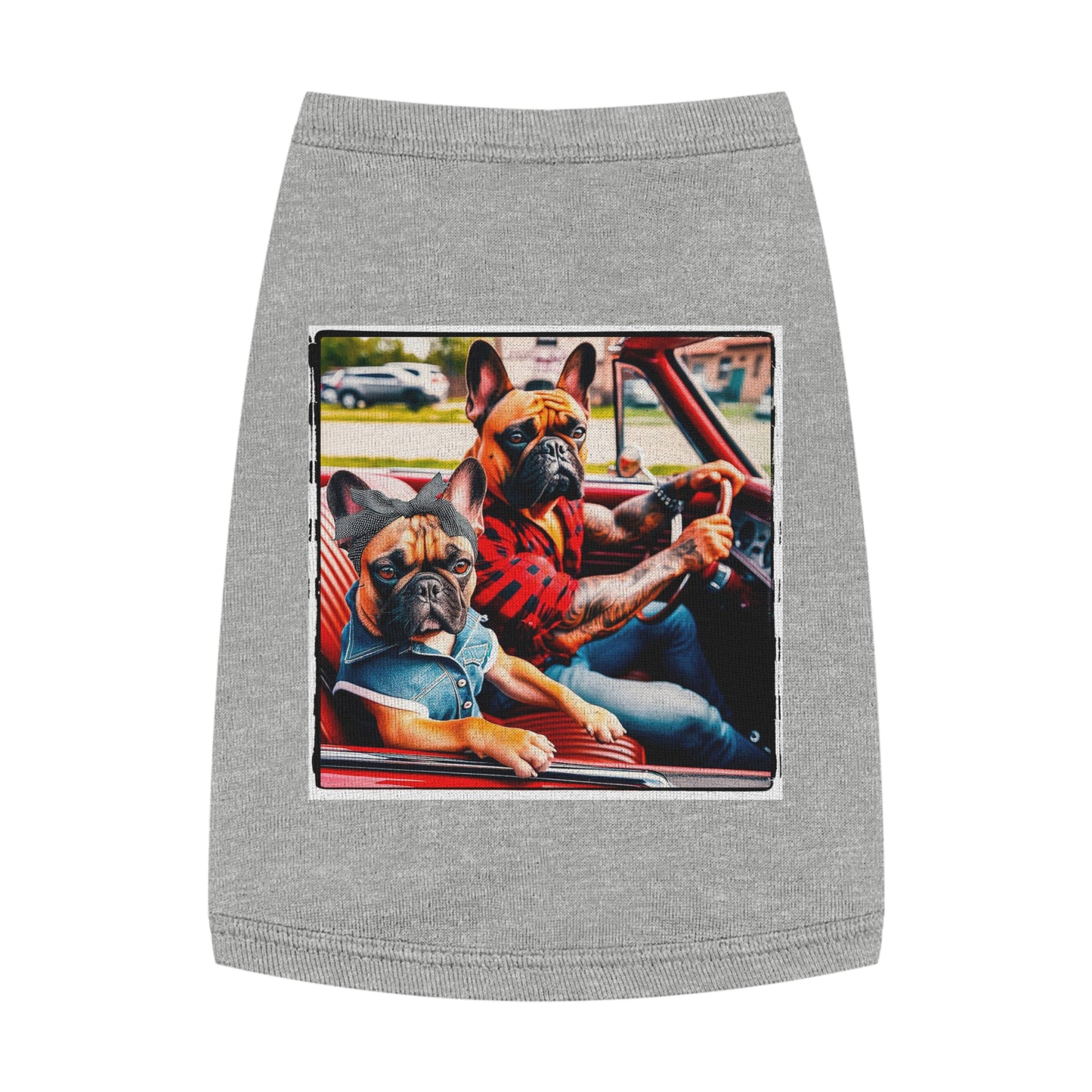 Pet Tank Top French Bulldog family driving t shirt Pets Printify M Heather