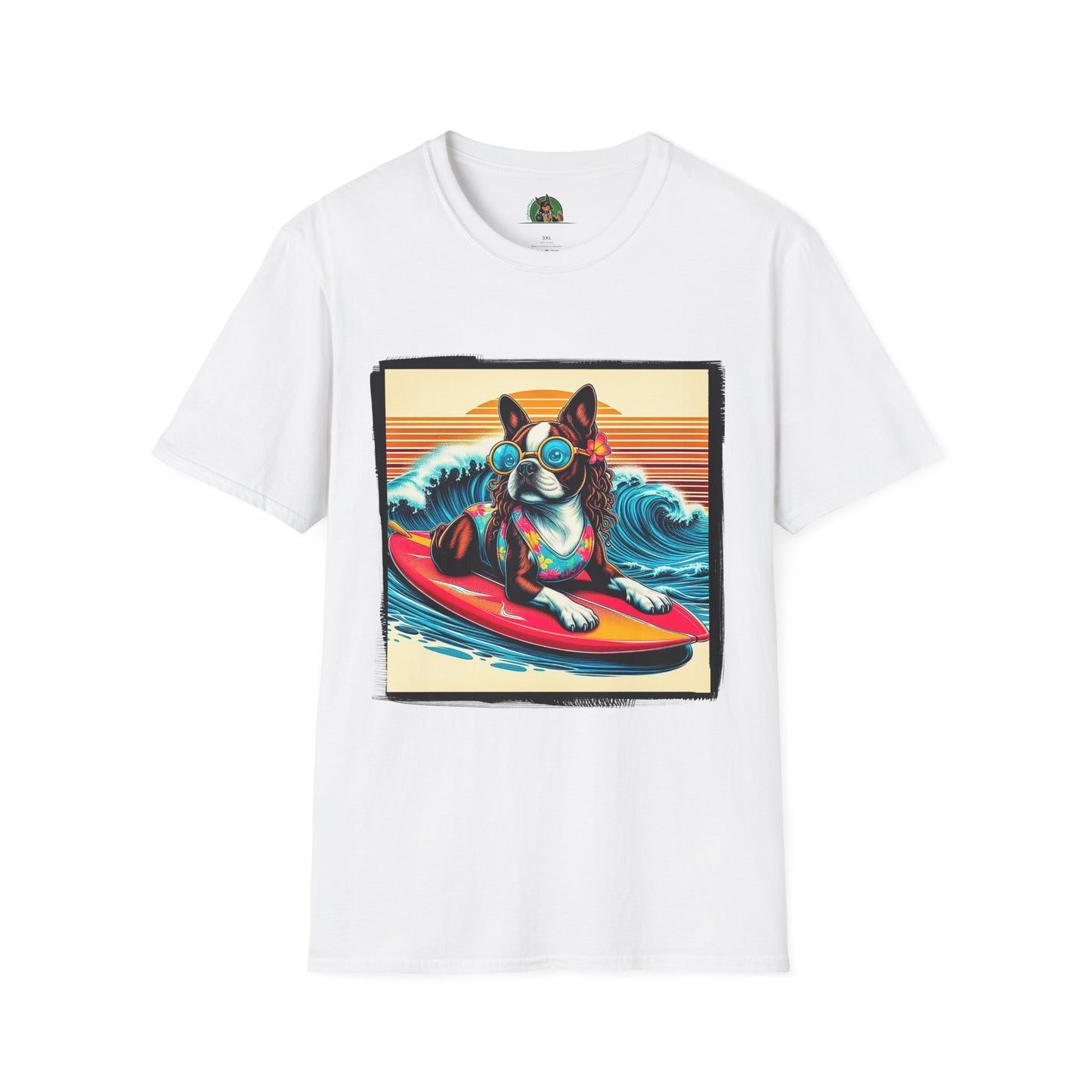 Boston Terrier Surfer Dog T-Shirt Printify XS White