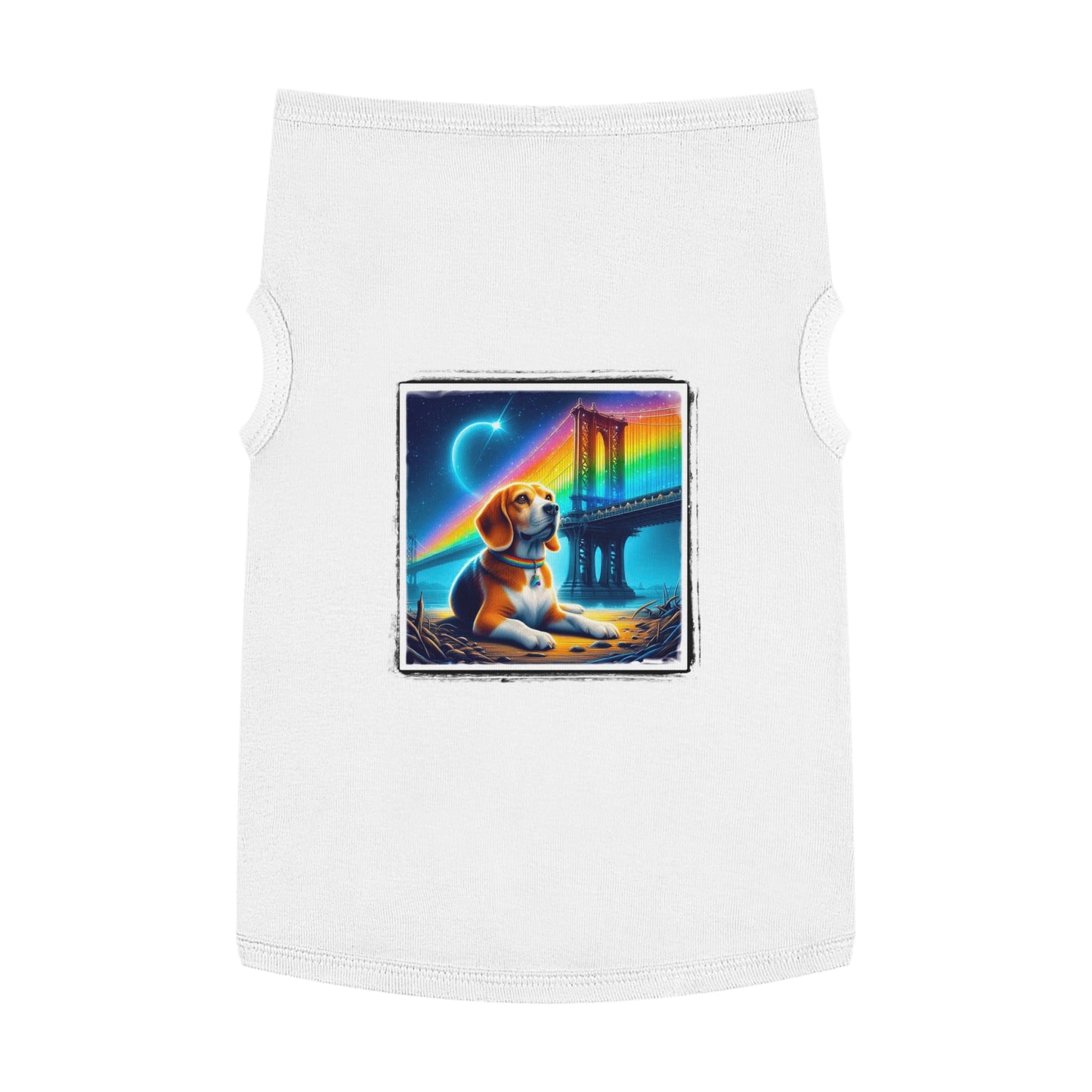 Pet Tank Top Beagle Rainbow Bridge Night Pets Printify XL White