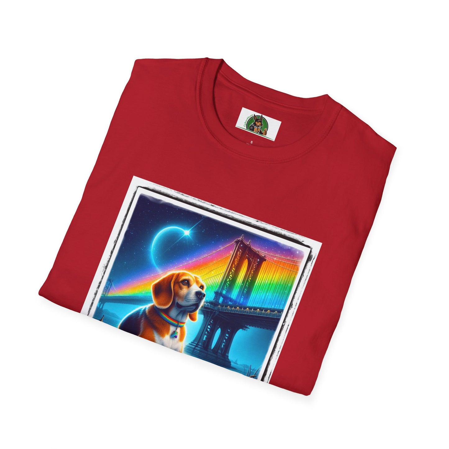 Beagle Sitting Under Rainbow Bridge T-Shirt Printify