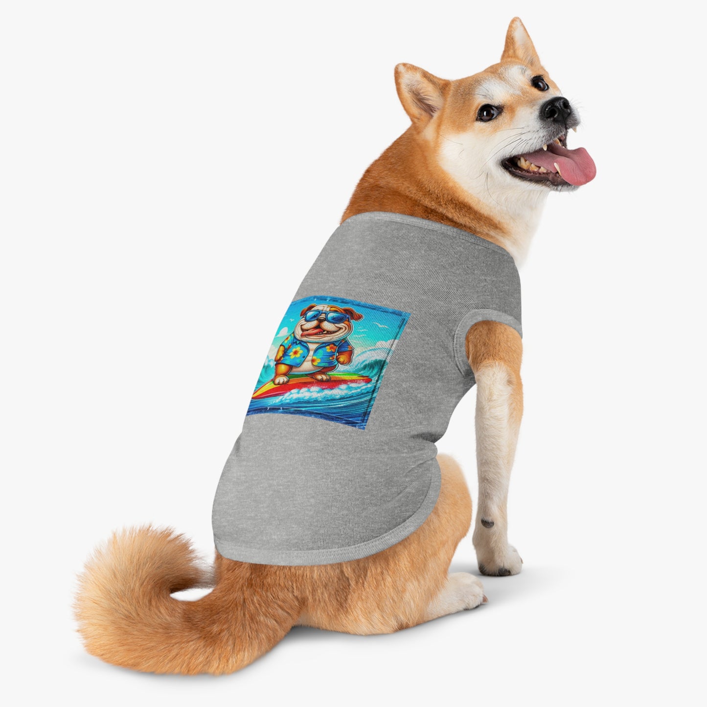 Pet Tank Top Bulldog surfing dog t shirt
